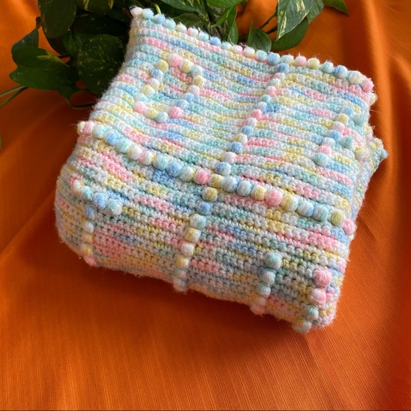 Vintage Knit Crochet Alphabet Baby Child Blanket Pastel Colours - Picture 4 of 5